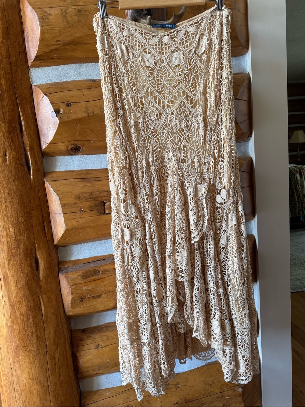 Ralph Lauren Crochet Tiered Maxi Skirt in Beige